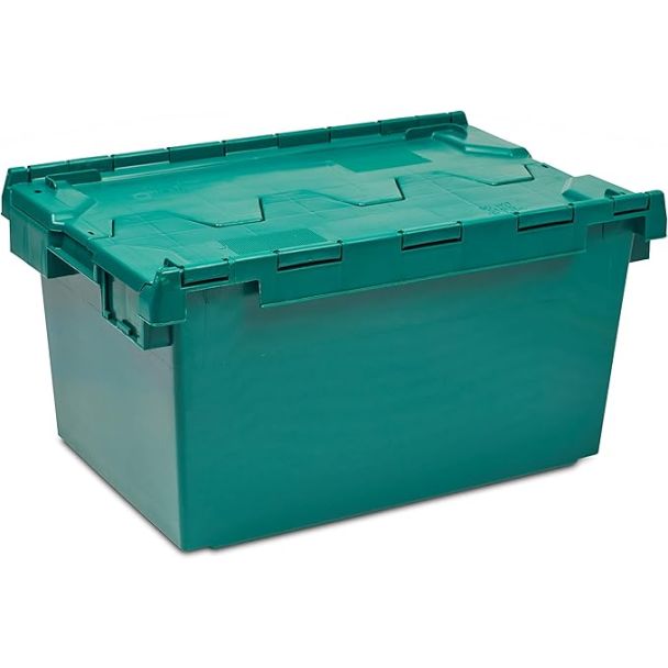 Green plastic lidded crate