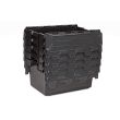 Nest of black plastic lidded crates