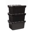 Stack of black plastic crates