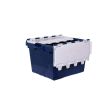 Blue plastic crate with white lid