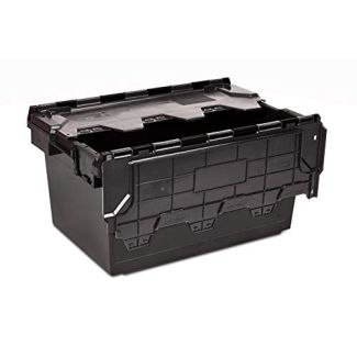 Small black plastic lidded crate